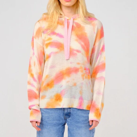 NWT BRODIE CASHMERE Women's Tropic Hoodie in Orange/White/Pink Size M - Picture 1 of 7
